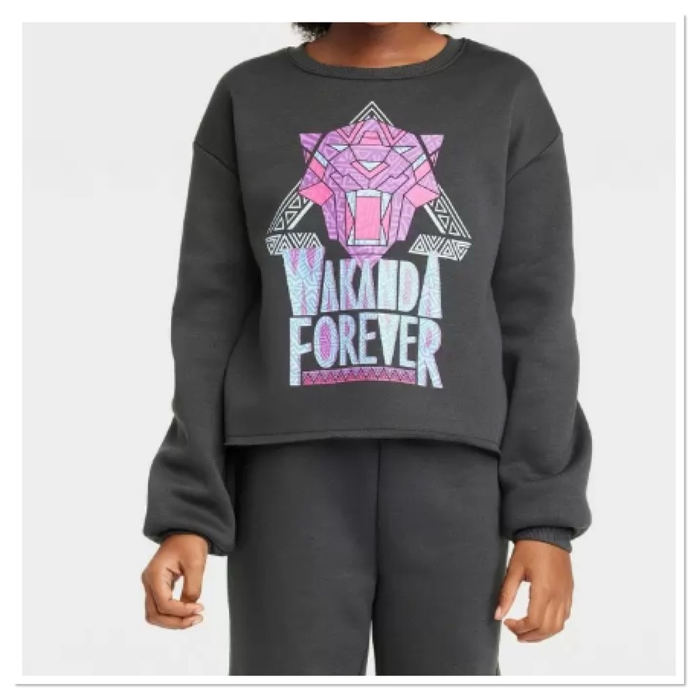 Girls Black Panther Wakanda Forever Dreamy Fleece Sweatshirt Marvel Studios NWT